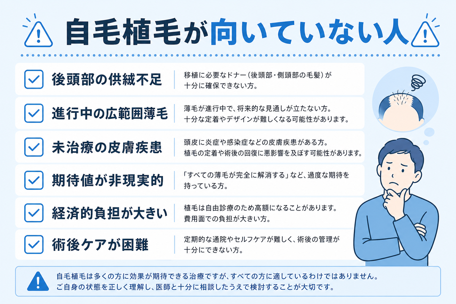 自毛植毛が向いていない人の特徴チェックリスト（イメージ）