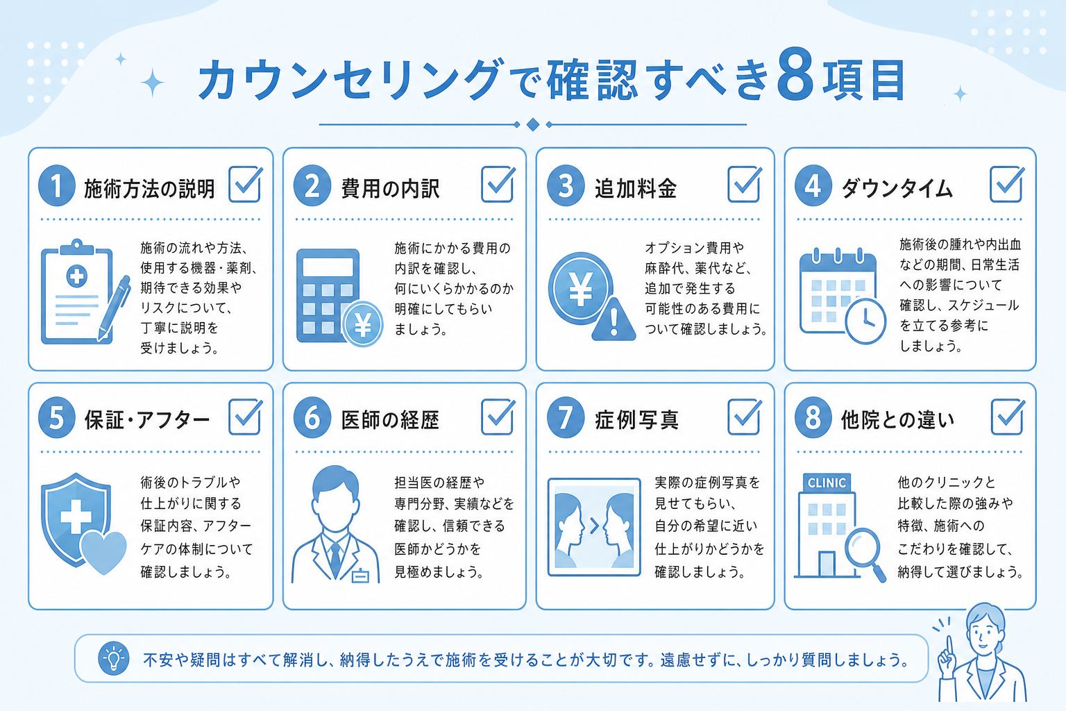 カウンセリングで確認すべき8項目チェックリスト（イメージ）