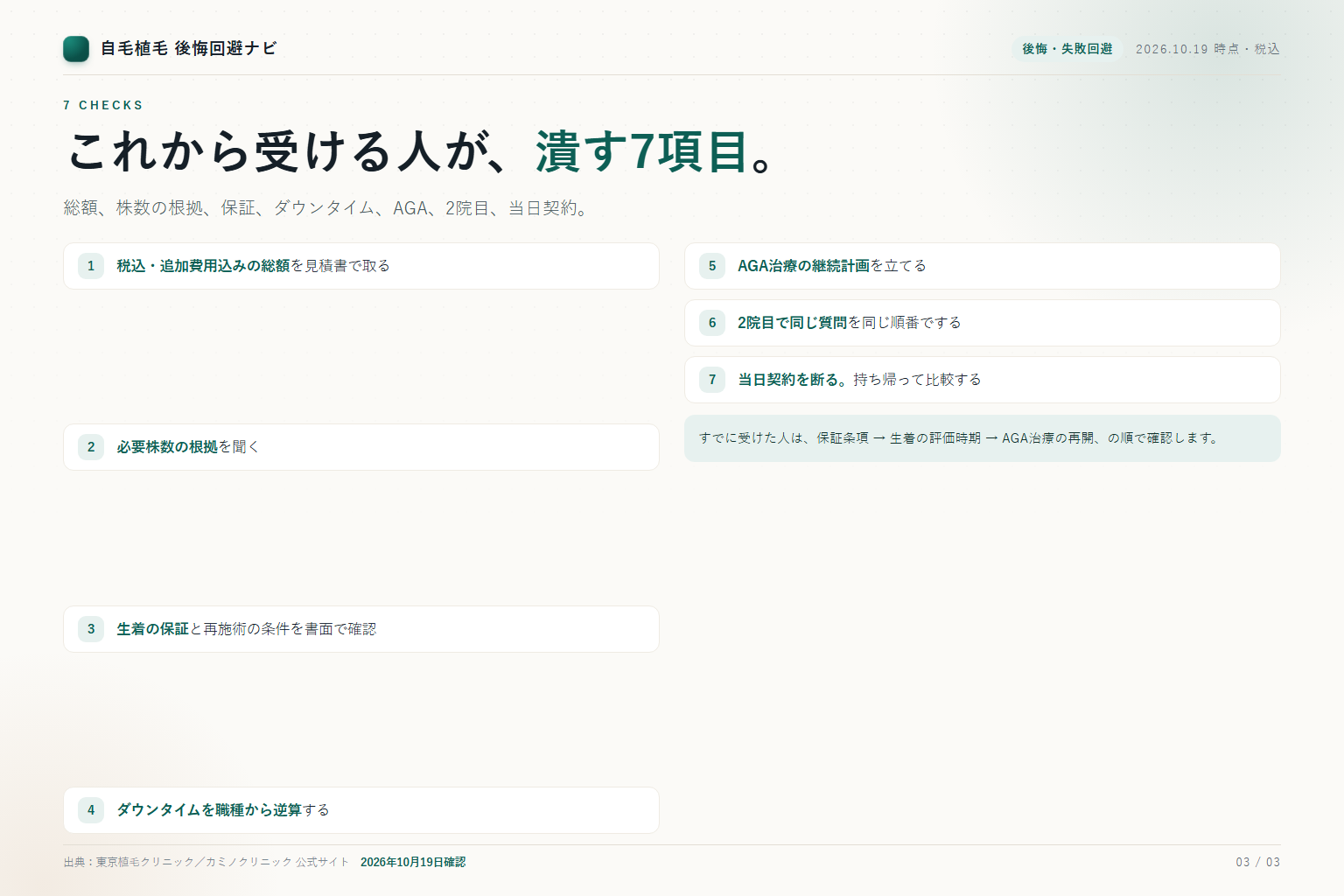 これから植毛を受ける人が確認する7項目