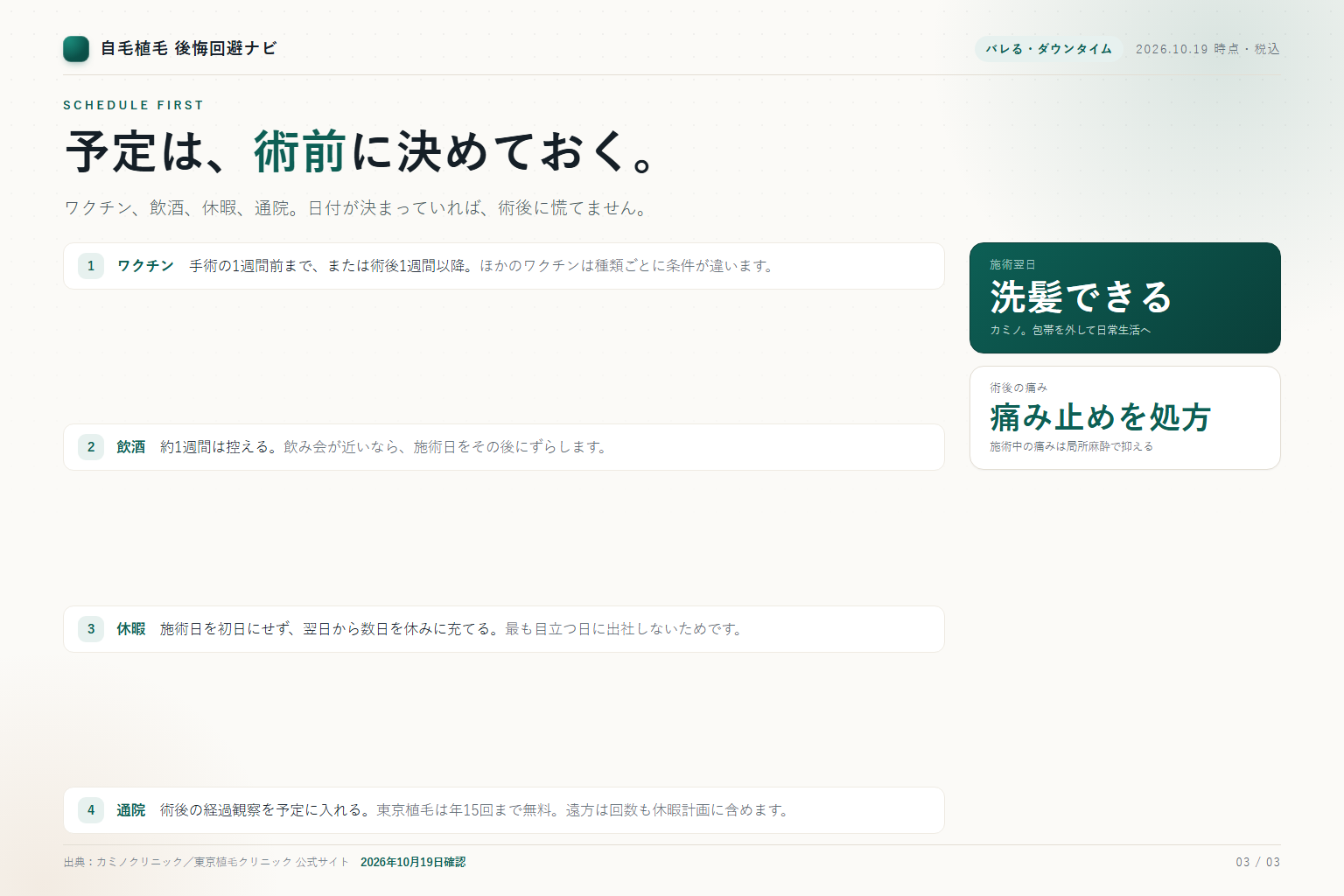 植毛前に決めておくワクチン・飲酒・休暇・通院の予定